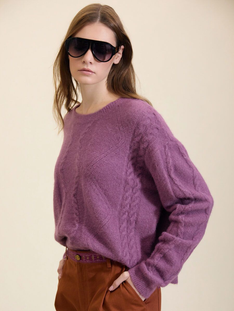 MEISIE JERSEY CON TEXTURAS DE TRENZAS MALVA